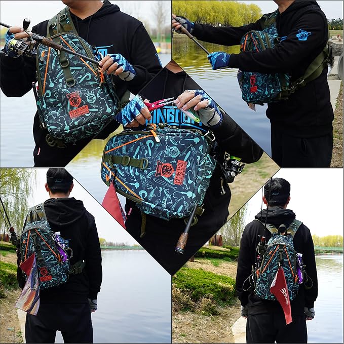 KINGDOM Fishing Tackle Storage Bag With Fishing lure Box, Water-Resistant Fishing Backpack with Rod Holder, Fishing Gear Bag