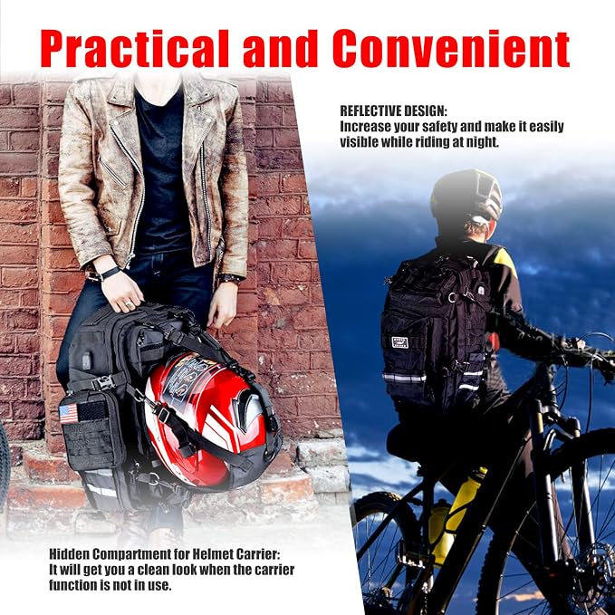 Goldfire Motorcycle Helmet Backpack Waterproof Large Capacity Hiking Backpack Military Tactical Bag Snowmobile Cycling Rechargeable Helmet Bag With USB Port