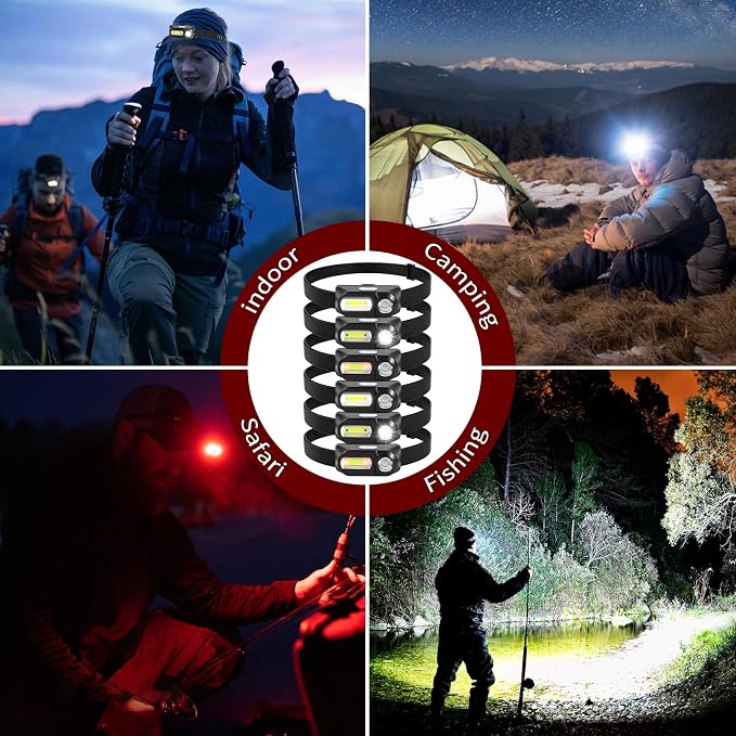 Bud K 6Pack Headlamp Rechargeable, 3000 Lumen Headlamps for Adults, 90 Angles Adjustable XPE Headlamp & COB Spotlight, Motion Sensor, 9 Modes, Lightweight Head Lamps for Camping Running Cycling