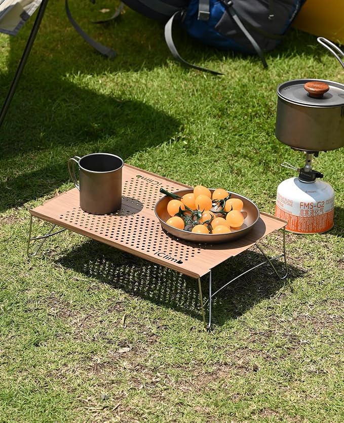 iClimb Mini Solo Folding Table Ultralight Compact for Backpacking Camping Hiking Beach Picnic (Nature - S)