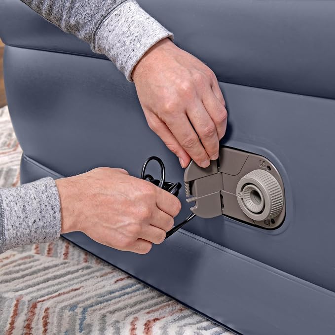 Bestway Tritech, 20" Thick Durable Comfortable Air Mattress Pad for Portable Relaxation with Built-in AC Pump and Storage Bag, Queen Size