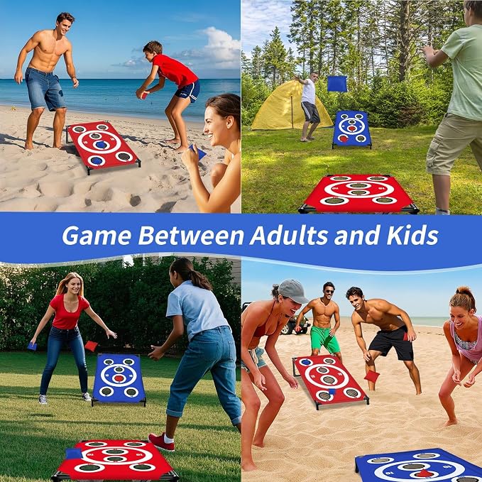 NZQXJXZ Cornhole Board Set with 8 Bean Bags 3x2 Ft Corn Hole Games Portable Cornhole Set for Indoor and Outdoor Ideal for Kids, Adults, Camping,Travel,Beach, Yard