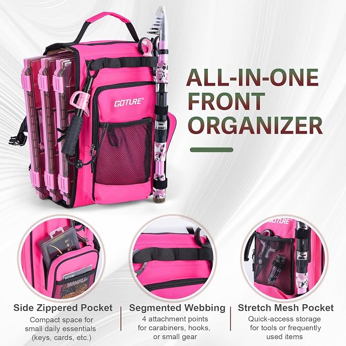 Goture Pink Fishing Rod and Reel Combo - ML Action Spinning Reel Pole with Pink Bag - Telescopic Rod Kit for Starter Travel Saltwater Freshwater, Gift for Woman