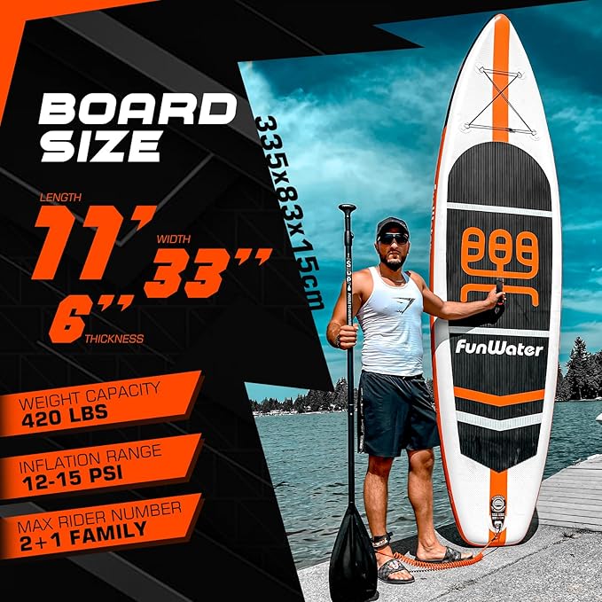 FunWater Stand Up Paddle Board Ultra-Light Inflatable Paddleboard with SUP Accessories for Adults & Youth of All Skill Levels