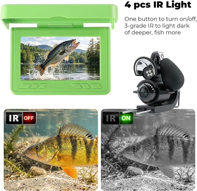 Fishing Camera, 220° Ultra-Wide HD Underwater Fishing Camera with 4.3" LCD & IR Night Vision, 5000mAh Rechargeable Battery 100ft Cable for Ice Lake Boat Kayak Fishing