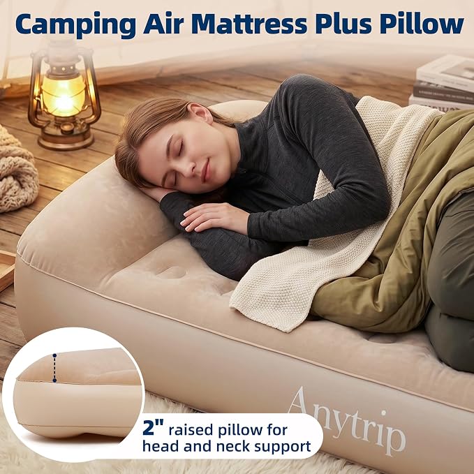 10'' Twin Camping Air Mattress Built in Pump with 2" Raised Pillow – Twin Blow Up Mattress Portable Inflatable Air Bed for Home Guest Camping Travel Outdoor