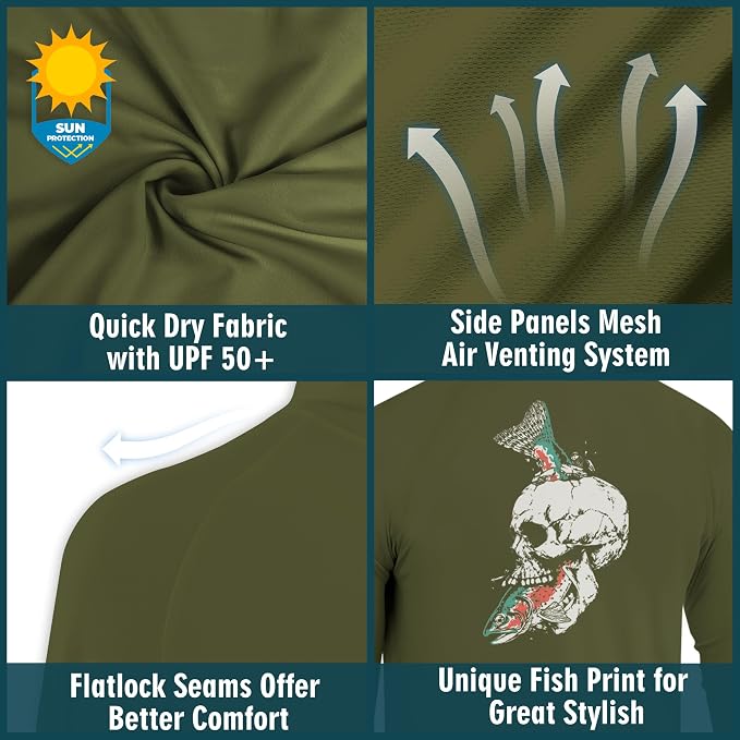 Palmyth Fishing Hoodie for Men Long Sleeve Sun Protection UV UPF 50+ Shirts | Hidden Zipper Pocket, Thumb Loops, Quick-Dry, Side Mesh Panels, Lens Cleaning Cloth, 4-Way Stretch