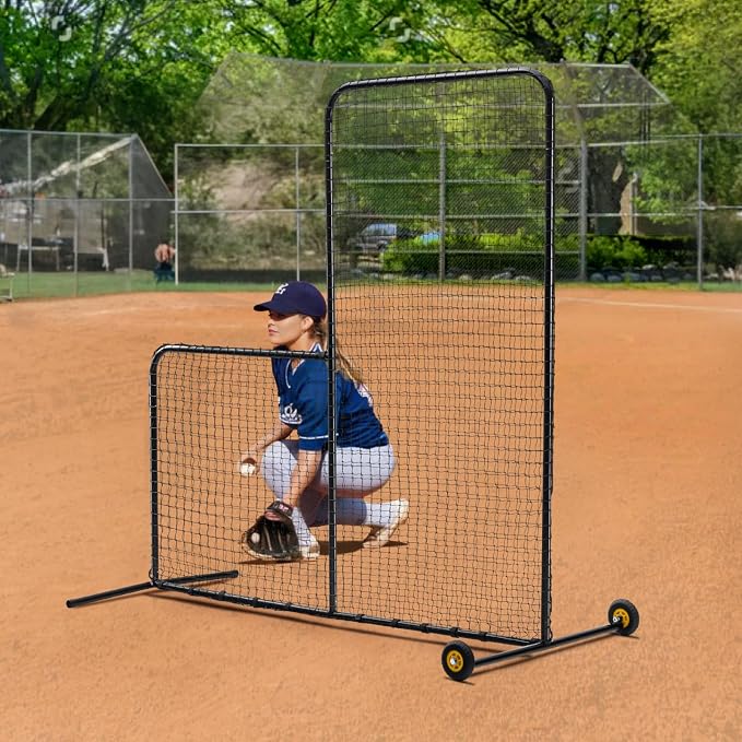 VEVOR Batting Screen - Baseball & Softball Protector with Carry Bag & Ground Stakes, Pitching Net for Pitchers Protection