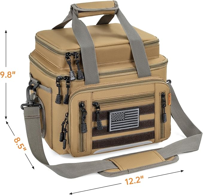 Fishing Tackle Bag - Holds 3400-3600 Size Tackle Boxes (Kahki) | Fit Saltwater & Freshwater & Night Fishing, Reflective Strip Design, Durable Material, Lagre Capacity, Padded Shoulder Strap