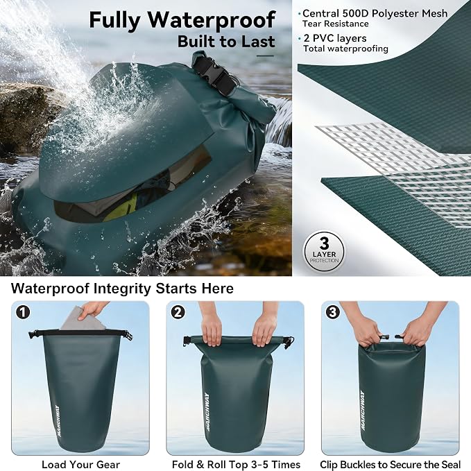 MARCHWAY Floating Waterproof Dry Bag Backpack 5L/10L/20L/30L/40L, Roll Top Sack Keeps Gear Dry for Kayaking, Rafting, Boating, Swimming, Camping, Hiking, Beach, Fishing