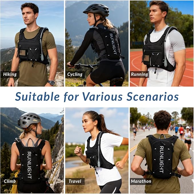 Runlight Running Vest,Lightweight Adjustable Chest Pack with Pistol Holster, Pack with 1.5L Water Bladder, Reflective Running Hydration Vest