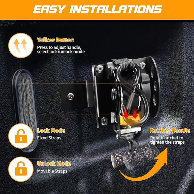 Hifybaty Retractable Ratchet Straps Compatible with 2022-2025 Ford Maverick Retracting Straps Auto Retract Securing Strap Tie Down System for 2024 Maverick Truck Bed Accessories