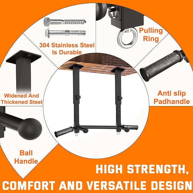Ceiling Mount Pull Up Bar for Garage/Basement/Rafter - Heavy Duty 800LBS Adjustable Height Multi-Grip Chin Up Bar,Ceiling Joist/Beam