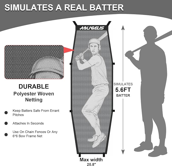 6'X6' Baseball Softball Practice Net,Pitching Net,Batting Net,with Batting Tee,Dummy Batter,Bonus Strike Zone Target and Bow Frame,for Hitting,Pitching,Catching