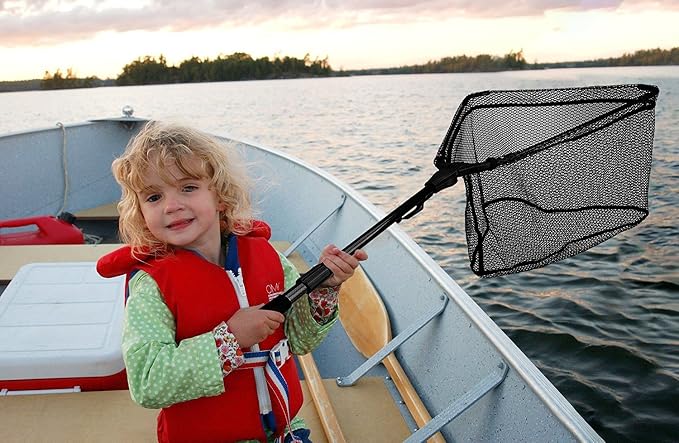 PLUSINNO Fishing Net Fish Floating Landing Net, Kayak Nets with Fixed Foldable Telescopic Pole Handle, Bass Trout Fishing Nets with Nylon Mesh for Pond Lake River, Fishing Gear Gifts for Men Anglers