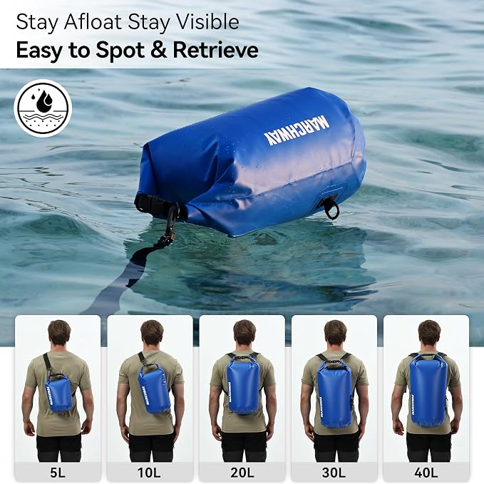 MARCHWAY Floating Waterproof Dry Bag Backpack 5L/10L/20L/30L/40L, Roll Top Sack Keeps Gear Dry for Kayaking, Rafting, Boating, Swimming, Camping, Hiking, Beach, Fishing