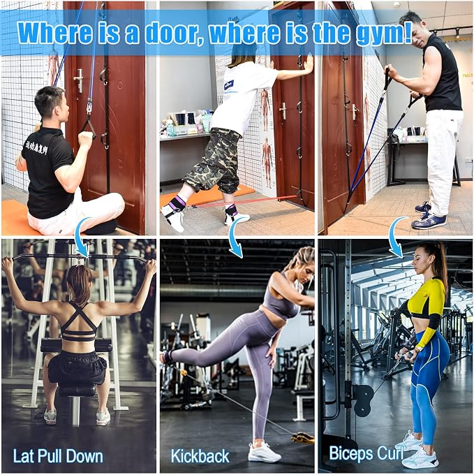 Brebebe Upgrade Door Anchor Strap for Resistance Bands Exercise, Multi Points Anchor Straps with 7 Loops+ 7 D Rings, Home Gym Workout Equipments with Ratchet Adjust Tighten Straps Not Loose, Sturdy
