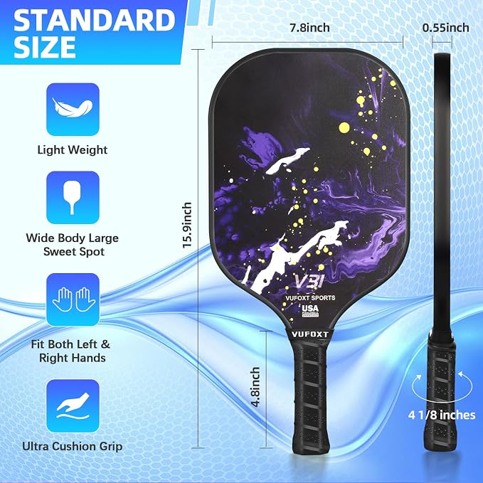 Pickleball Paddles Set of 2/4, USAPA Approved Carbon Fiber Surface Pickle Ball Set - 14mm PP Honeycomb Core of Lightweight Pickleball Rackets -Suitable for Beginners' Training and Game（Blue）