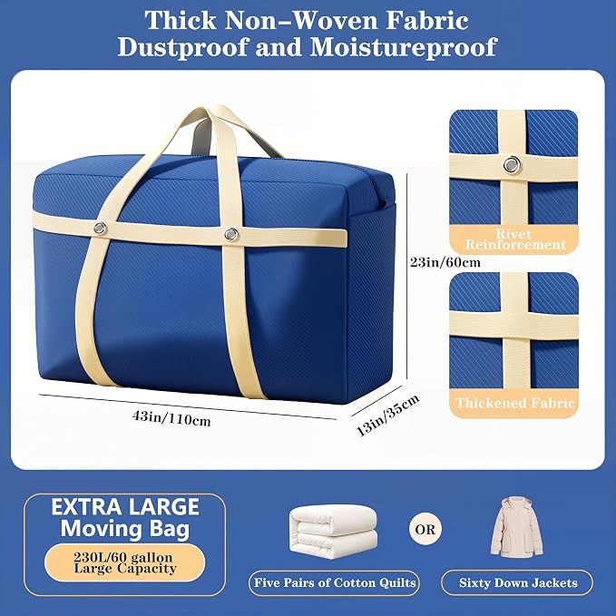 2 Pack Heavy Duty Moving Storage Bags with Reinforced Handles | Large Foldable Moving Bags for Storage and Moving,Durable Extra Large Thick Canvas Moving Totes,waterproof oxford fabric