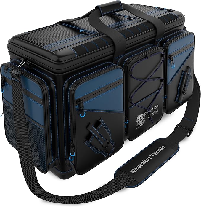 Reaction Tackle Saltwater Fishing Tackle Bags, Water Resistant 1000D PVC Tackle Box Bag with Removable Dividers, Fits 3600 and 3700 Trays, XL