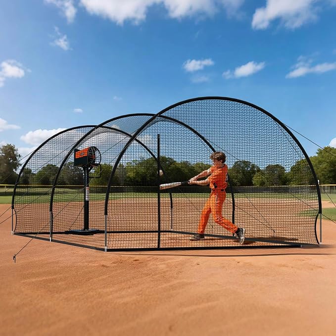 VEVOR Baseball Batting Cage,Professional Softball Baseball Batting Hitting Training Net,Heavy Duty Enclosed PE Practice Portable Pitching Cage Net&Carry Bag,for Backyard,Field,Indoor&Outdoor
