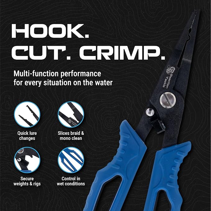 Reaction Tackle 7 Piece Fishing Tool Kit, Fillet Knife and Sharpener, Fishing Pliers, Braid Scissors, Floating Lip Gripper, Hook Remover and Lanyard, Stainless Steel for Saltwater and Freshwater