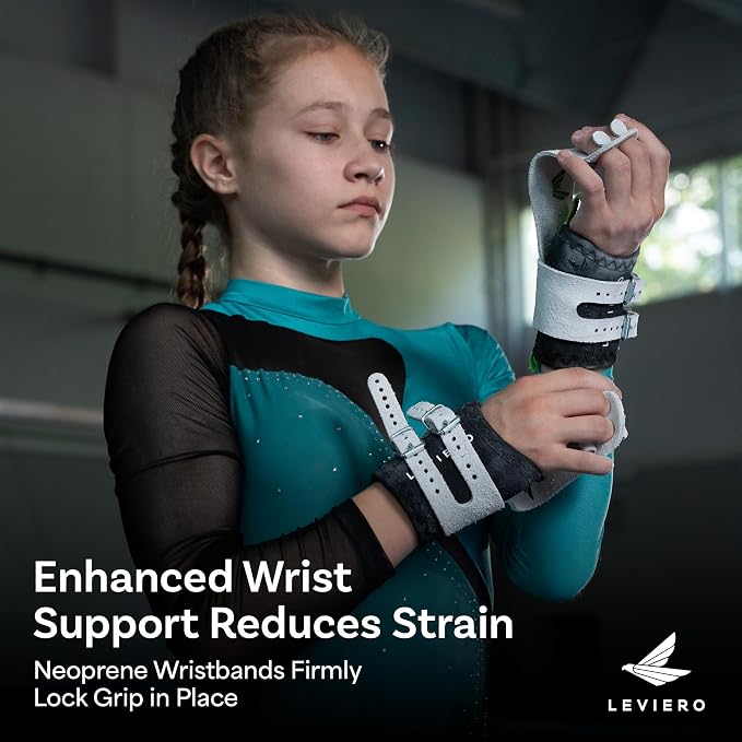 Gymnastics Grips Set, Grips for Gymnastics Girls, Dowel Grips with Soft Leather, Double Buckle Wrist Closure, and Adjustable Finger Holes, for All Ages