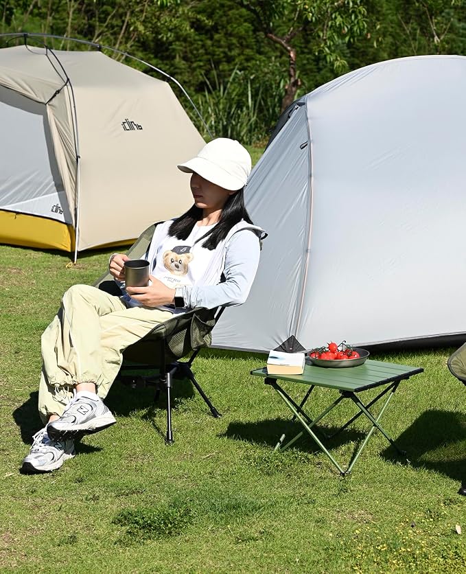 iClimb Ultralight Compact Camping Folding Beach Chair with Anti-Sinking Large Feet and Back Support Webbing (Black - Triangular Frame)