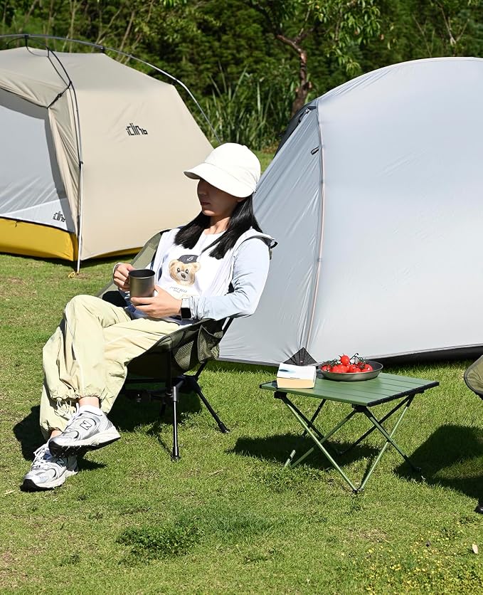 iClimb Ultralight Compact Camping Folding Beach Chair with Anti-Sinking Large Feet and Back Support Webbing (Green - Triangular Frame)