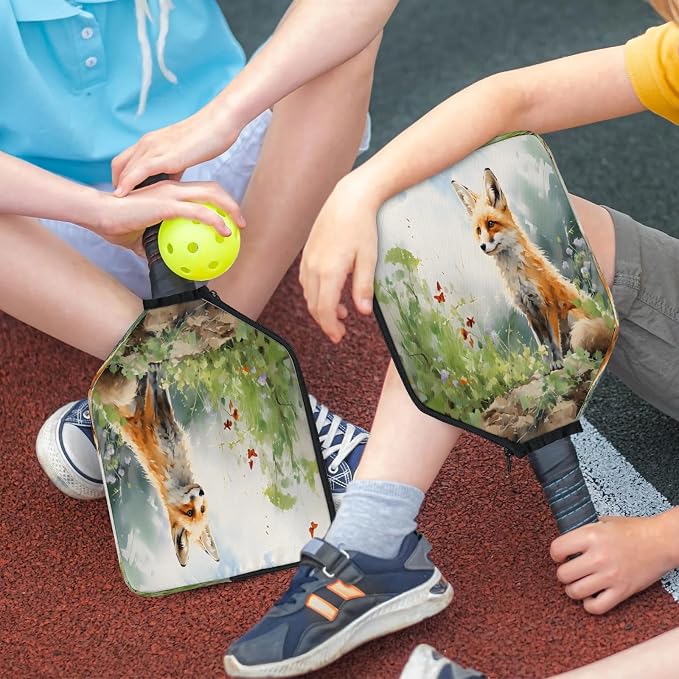 Watercolour Fox Flower Butterfly Universal Pickleball Paddle Cover 12.4 × 9.45 inch Racket Sleeve with Handle Strap Mesh Pocket Fits USAPA Standard Widebody Paddles 2 PCS