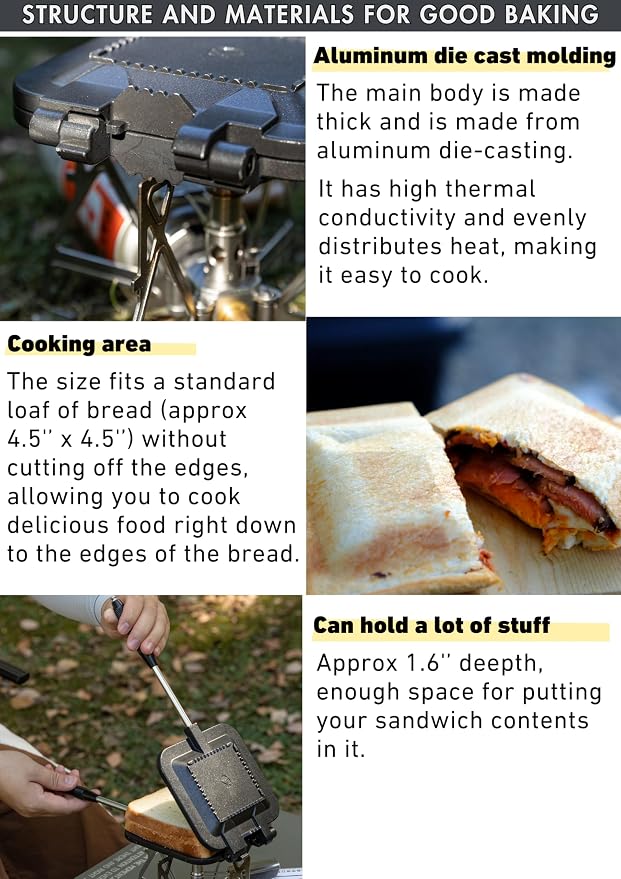camping moon Sandwich Maker Hot Sand Single Burner Gas Fire Open Fire Compact Aluminum TT-1315 (Black)