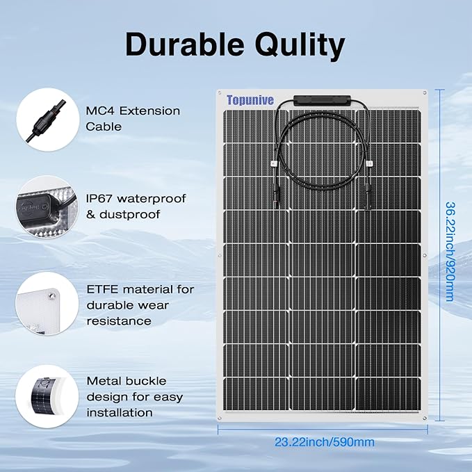 100W 12V Flexible Solar Panel 9BB Monocrystalline Cell 12 Volt Semi-Flexible for Marine RV Trailer Boat Cabin Van Car Uneven Surfaces 12V Battery Charge