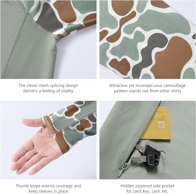 BASSDASH Men’s UPF 50 Performance Fishing Shirt Cooling Hoodie Camo Long Sleeve FS17M
