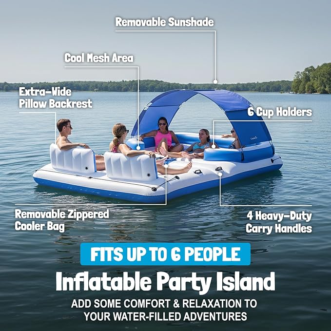 Bestway CoolerZ Tropical Breeze Party Island, Large 6 Person Adult Inflatable Lounger Lake Float