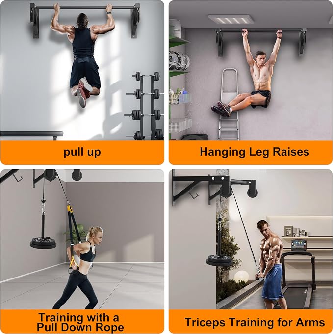 Pull Up Bar Wall Mounted, Heavy Duty 650 lbs Capacity Chin Up Bar, 48" Multi-Grip Strength Training Pull-up Bars, for Home Gym Garage/Backyard Total Body Workout, Ease Of Use Mounting