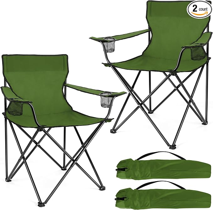 Joyfair Portable Camping Chair, Outdoor Lawn Folding Chairs for Adults, Heavy Duty Large Foldable Chairs for Beach, Fishing, Tailgating and More Outdoor Sport, Carry Bag & Cup Holder