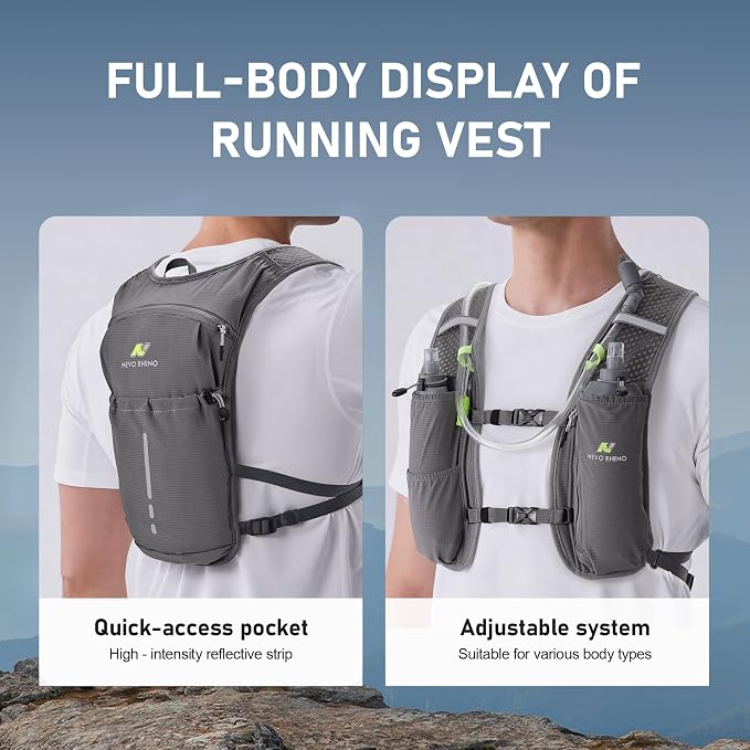 N NEVO RHINO Running Vest, Hydration Vest Pack, Lightweight Hydration Backpack with 1.5L Water Bladder for Hiking, Trail,Cycling,Bike,Marathons for Women Men