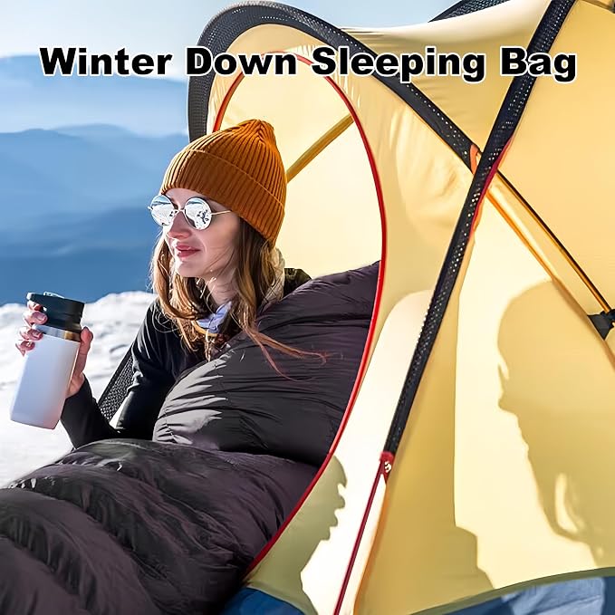 Ultralight Down Sleeping Bag for Adults with 600 Fill Power, Compact All Seasons Sleeping Bag for Backpacking, Hiking and Camping