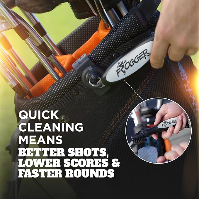 Frogger BrushPro Latch-It Golf Club Cleaner, Ergonomic Grip and Latch-it Magnet - Professional Golf Club Brush and Groove Cleaner for Golfers