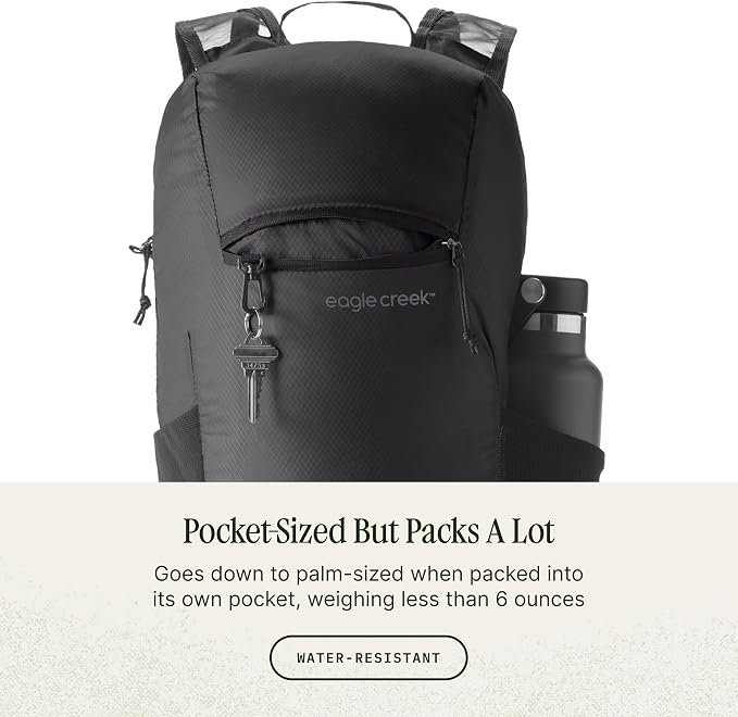 eagle creek Packable Backpack - Compact Multipurpose Water Resistant Breathable Mesh Shoulder Straps - Perfect for Beach Days, Sports, Hiking & Travel -, One Sixe Black