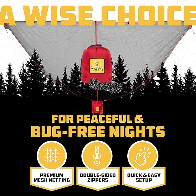 Wise Owl Outfitters Hammock Bug Net – Mosquito Net for Hammock, Lightweight Bug Netting for Camping, Hiking, Backpacking, Forest & Outdoor Use