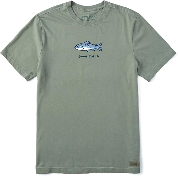 Life is Good Men's Crusher Tee Shirt, Short Sleeve Cotton Graphic T-Shirts, Good Catch Fish