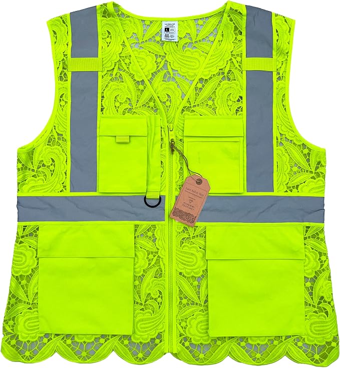 Lace-Mesh Safety Vest for Women & Men - Breathable, High Visibility Vest with Zipper & ANSI Class 2 Reflective Strips