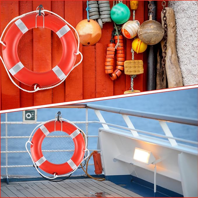 Life Ring for Boating Safety - 23" and 28" Boat Safety Throw Rings with Reflective Strip and Grab Lines