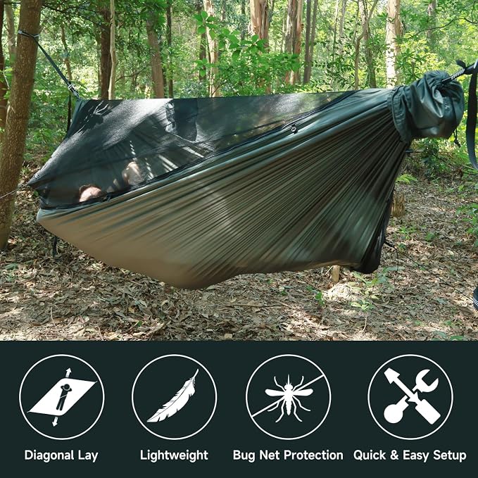 NomadNest 11ft Camping Hammock with Hammock Underquilt, Detachable Full-Open Mesh, Lightweight Portable Hammocks for Camping Hiking Backpacking