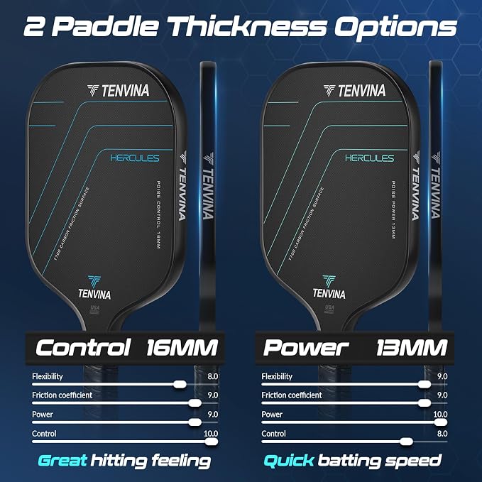 TENVINA Pickleball Paddles, Multi-Layer T700SC Textured Carbon Fiber Pickleball Paddle, Pickle Ball Paddle with Strong Spin & Power Surface, 4-Types of Shapes and Thicknesses, USAPA Approved