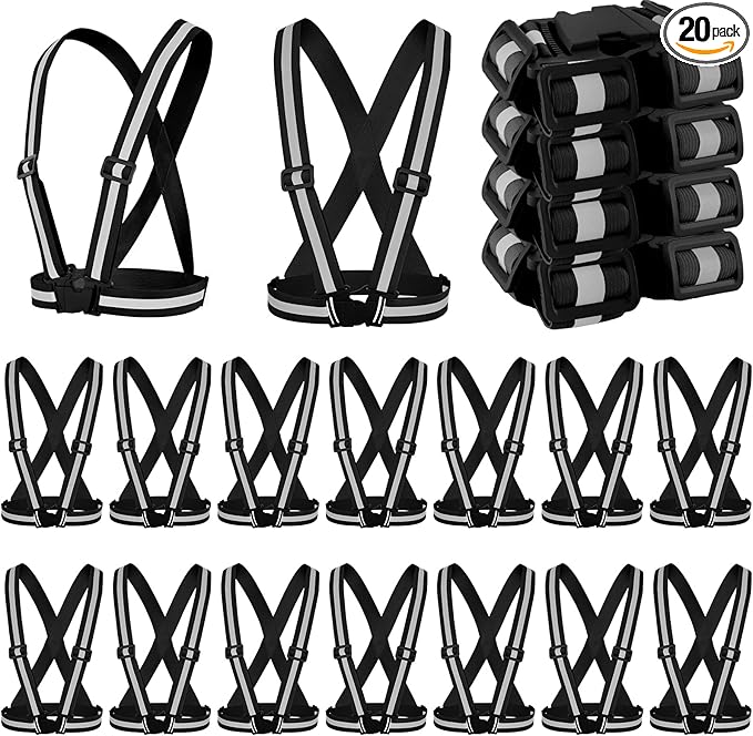 Hercicy 20 Pcs Reflective Vest High Visibility Safety Vests, Adjustable Running Gear Straps Lightweight Reflector for Construction (Black)
