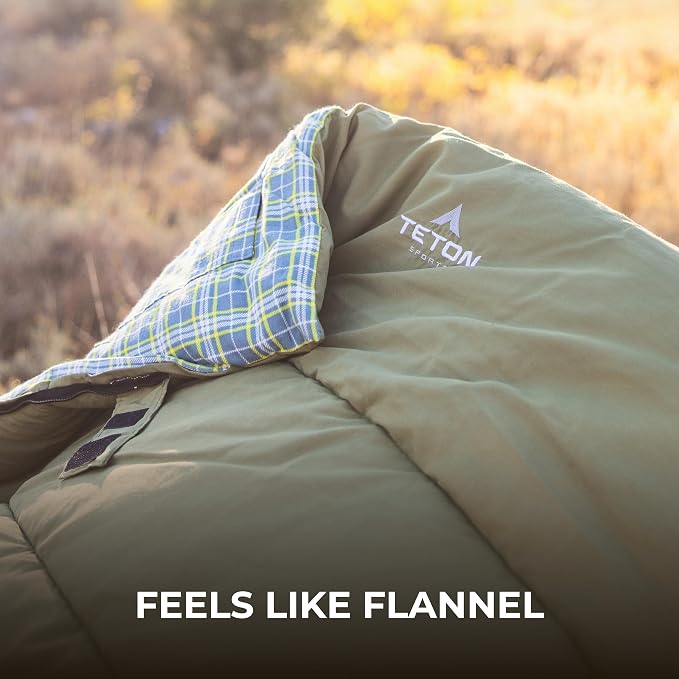 Teton Evergreen Sleeping Bag for Adults – Warm & Cozy All-Season Camping Sleeping Bag with Spacious Fit for Cold Weather or Mild Nights