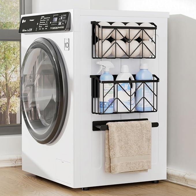 DAOYA Magnetic Dryer Ball Holder and Magnetic Hanger Holder Set - Magnetic Basket Storage for Dryer Balls, Laundry Pods, Dryer Sheets, Laundry Room Organization and Storage, Black