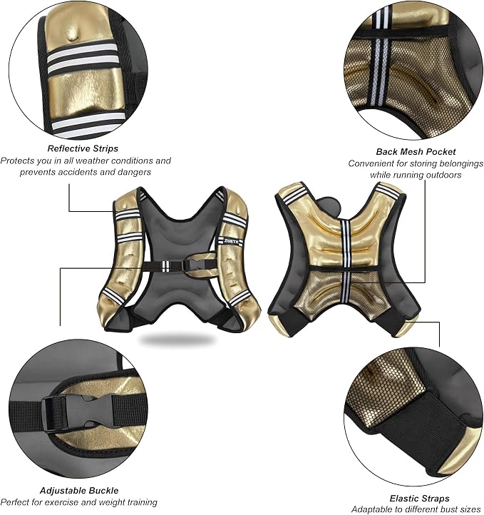 ZUETK Weighted Vest, 6lb/8lb/12lb/16lb/20lb/25lb/30lb Weight Vest with Reflective Stripe, Weighted Vest for Men Women Workout Equipment for Strength Training, Running, Jogging, Fitness, Weight Loss